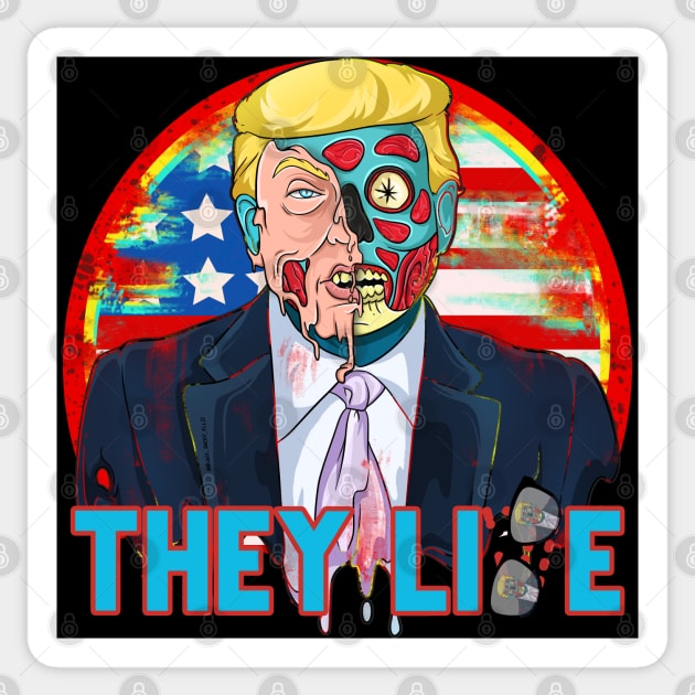 Trump Alien Skull Face Political Parody Cartoon Zombie Trump Sticker by Trendy Black Sheep